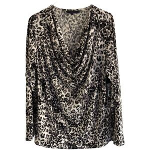 Rachel Rachel Roy Draped Front Long Sleeve Pullover 1X Black White